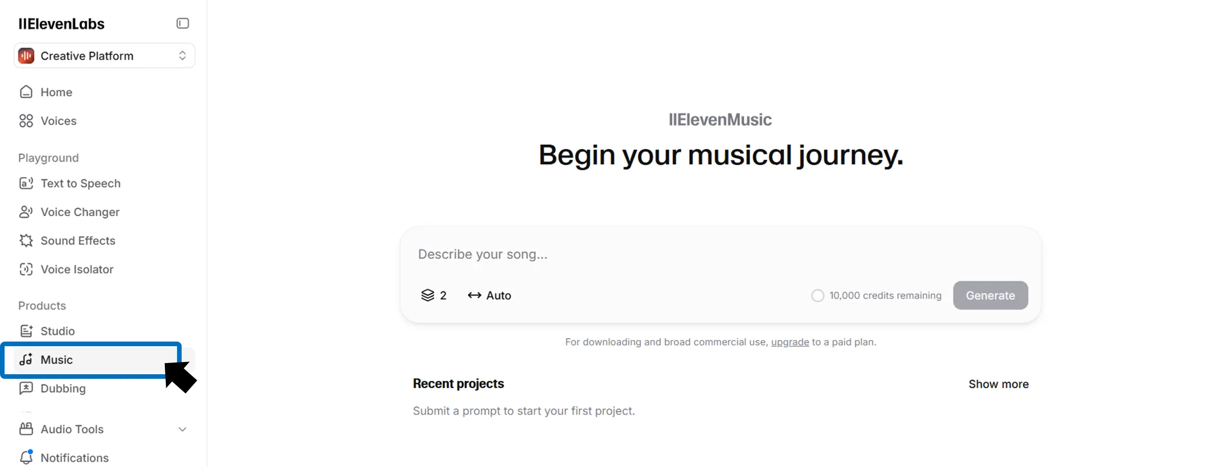 Eleven Music dashboard