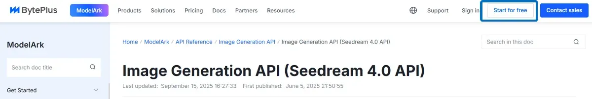 BytePlus ModelArk console interface