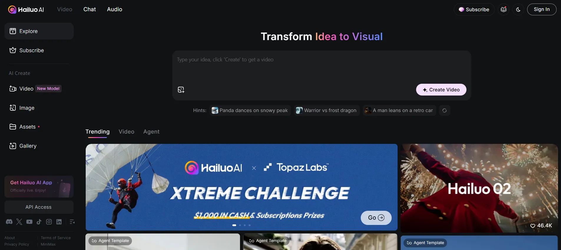 HailuoAI dashboard showing recent generations