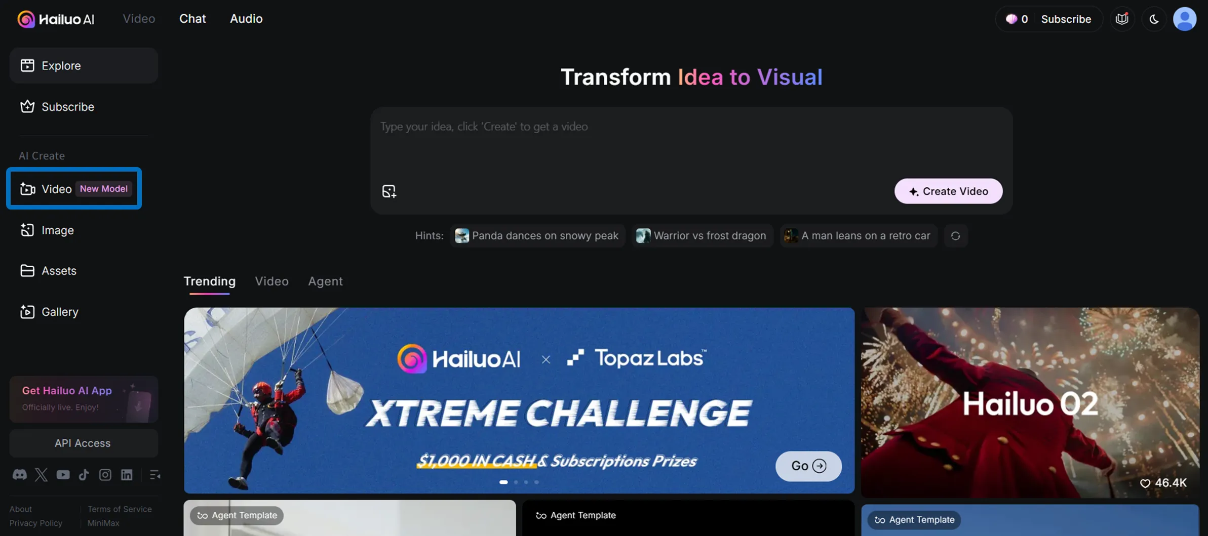 Video workspace with prompt, style, and reference options